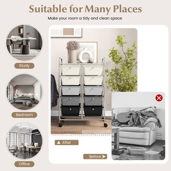 Rullende opbevaringsvogn i metal med 10 skuffer og fire hjul