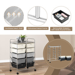 Rullende opbevaringsvogn i metal med 10 skuffer og fire hjul