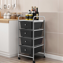 Opbevaringsvogn med metalram fire transparente skuffer 37x32x76 cm