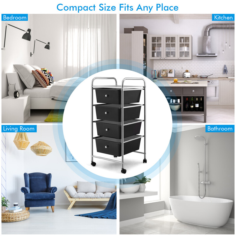 Opbevaringsvogn med metalram fire transparente skuffer 37x32x76 cm