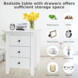 Natbord hvid MDF spånplade 3 skuffer 46x37x65 cm