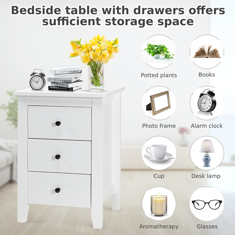 Natbord hvid MDF spånplade 3 skuffer 46x37x65 cm