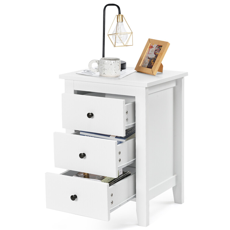 Natbord hvid MDF spånplade 3 skuffer 46x37x65 cm