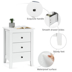 Natbord hvid MDF spånplade 3 skuffer 46x37x65 cm