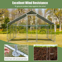 Stor galvaniseret stålhønsegård 600x300x195 cm med vejrbestandig sølv Oxford-dække