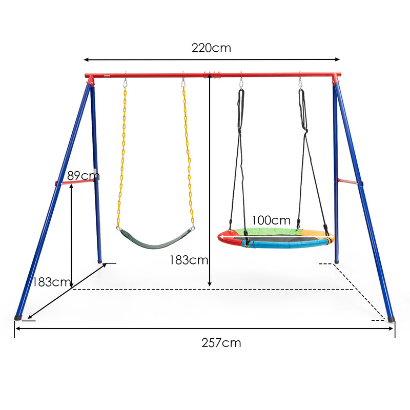 Stor metalgyngegestel A-ramme 260x183x183 cm med glidfri fodsikring og jordspyd