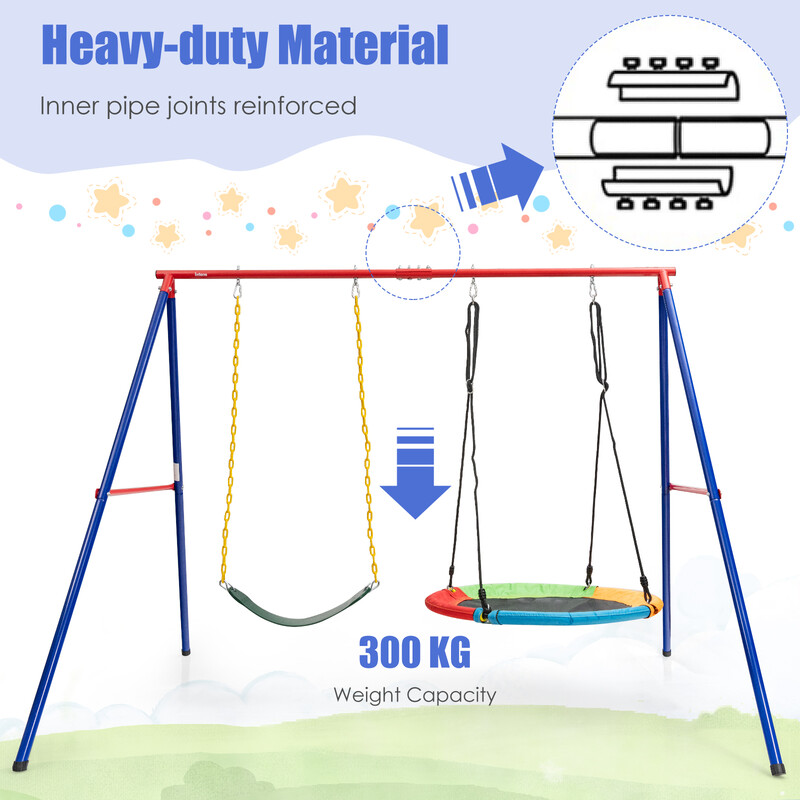 Stor metalgyngegestel A-ramme 260x183x183 cm med glidfri fodsikring og jordspyd