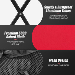 Foldbar tennisboldvogn aluminium med hjul 150 bolde rød sort