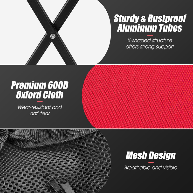 Foldbar tennisboldvogn aluminium med hjul 150 bolde rød sort