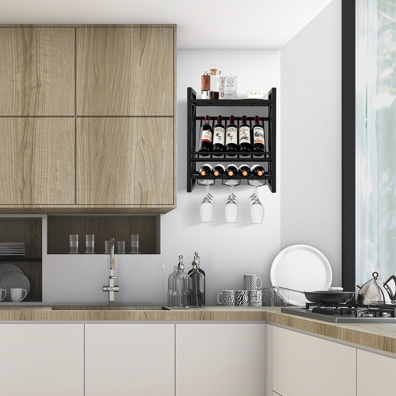 Vægmonteret vinstativ metal spånplade brun sort 51x26