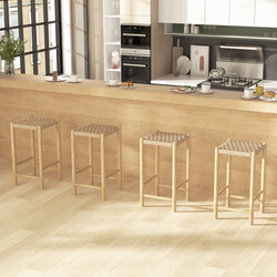 Barstole i gummitræ med flettet papirsæde 65 cm 2 stk