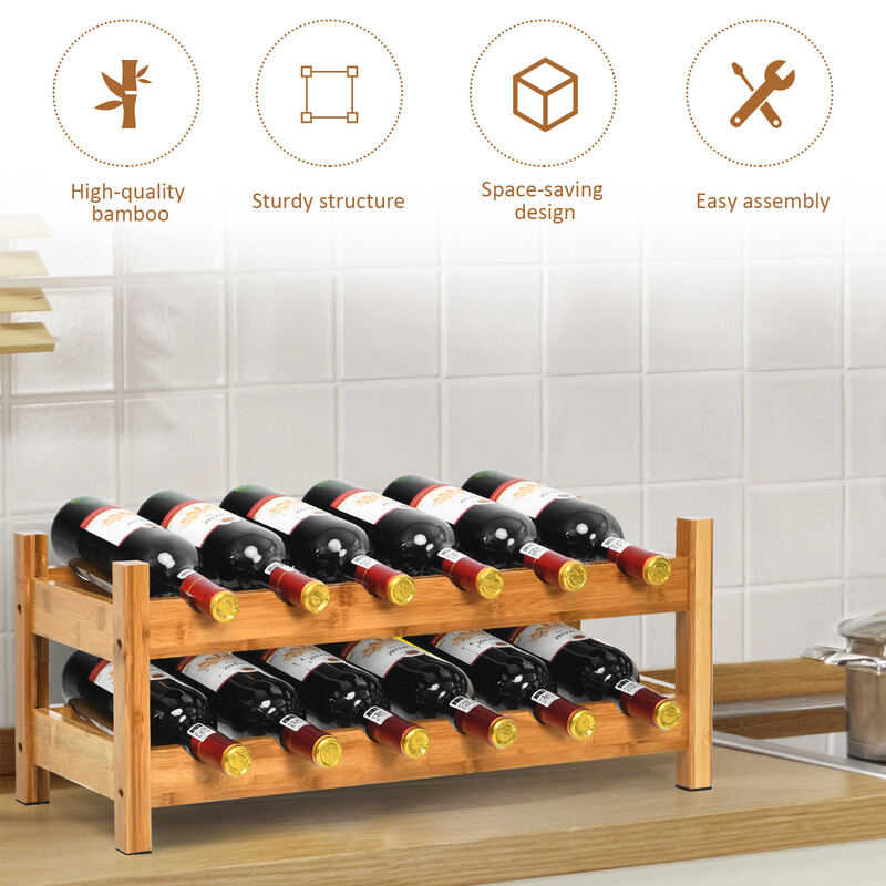 Vinstand bambus to niveau 12 flasker 62x24x25 cm