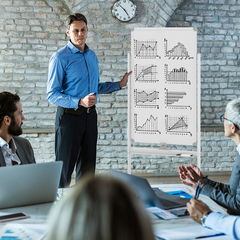 Whiteboard dobbelt‑sidet 60 x 100 cm med justerbar højde og hjul