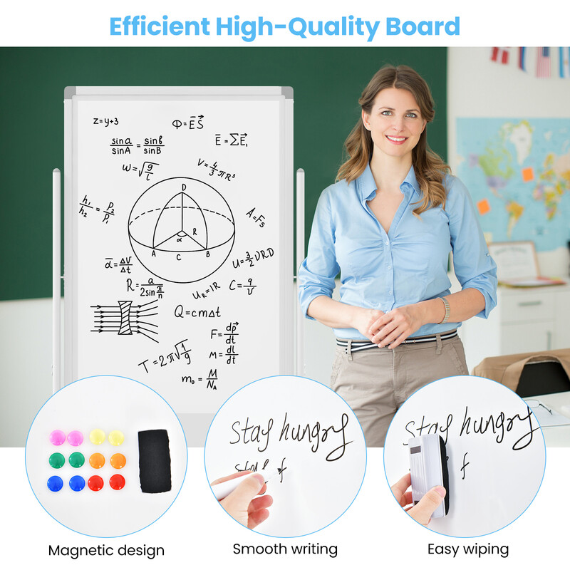 Whiteboard dobbelt‑sidet 60 x 100 cm med justerbar højde og hjul