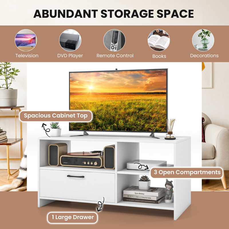 TV-bord hvid MDF 104x52 cm til 50 tommer med tre åbne rum