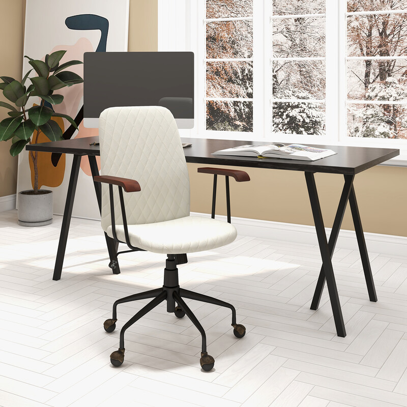 vintage beige fløjl kontorstol med armlæn justerbar højde ergonomisk