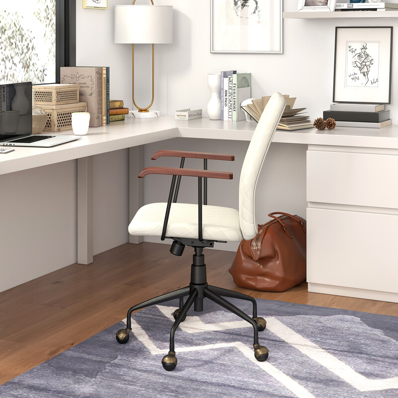 vintage beige fløjl kontorstol med armlæn justerbar højde ergonomisk