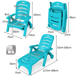 Foldbar solstol PP 5 stillinger turkis med hjul