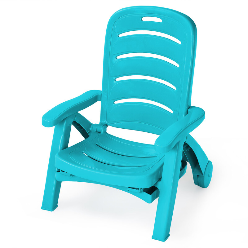 Foldbar solstol PP 5 stillinger turkis med hjul