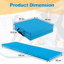Foldbar træningsmåtte med håndtag 180 x 60 cm blå PU perlebomuld