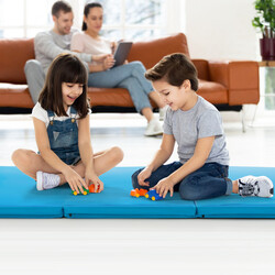 Foldbar træningsmåtte med håndtag 180 x 60 cm blå PU perlebomuld