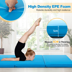 Foldbar træningsmåtte med håndtag 180 x 60 cm blå PU perlebomuld