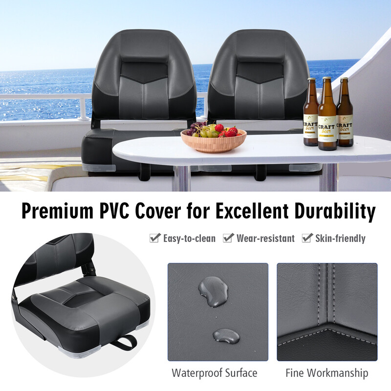 2 stk foldbare sorte bådstole med 11 cm skumgummipude