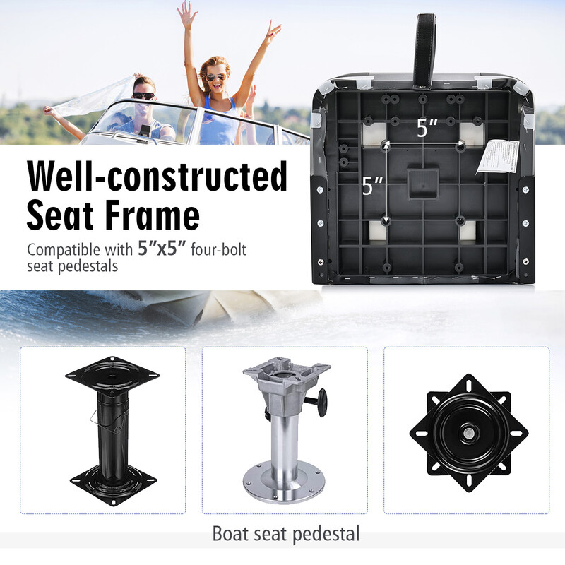 2 stk foldbare sorte bådstole med 11 cm skumgummipude