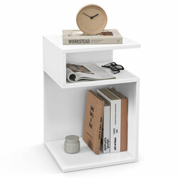 S-formet sidebord i træ hvid 33x33x50 cm med to åbne rum