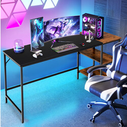 Skrivebord 140 cm rustik brun industrielt med hylder og aftagelig midterhylde