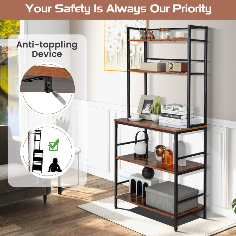 Fritstående køkkenhylde 5 hylder rustik brun med spildbeskyttelse 80x40x170 cm