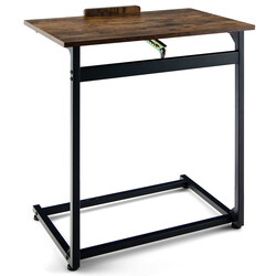 C-formet sidebord brun MDF stål 57x37 cm 5-trins justerbar hældning