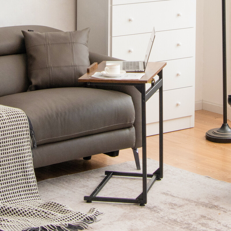 C-formet sidebord brun MDF stål 57x37 cm 5-trins justerbar hældning