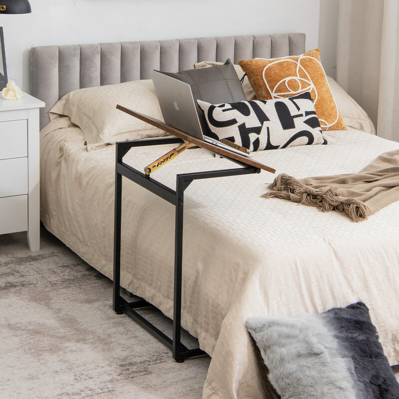 C-formet sidebord brun MDF stål 57x37 cm 5-trins justerbar hældning