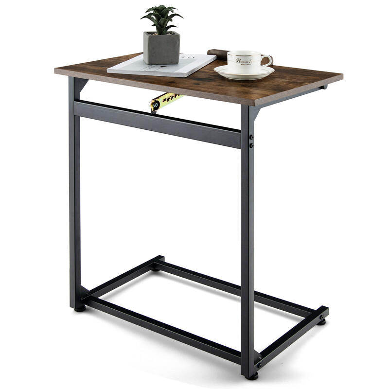 C-formet sidebord brun MDF stål 57x37 cm 5-trins justerbar hældning