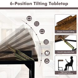 C-formet sidebord brun MDF stål 57x37 cm 5-trins justerbar hældning