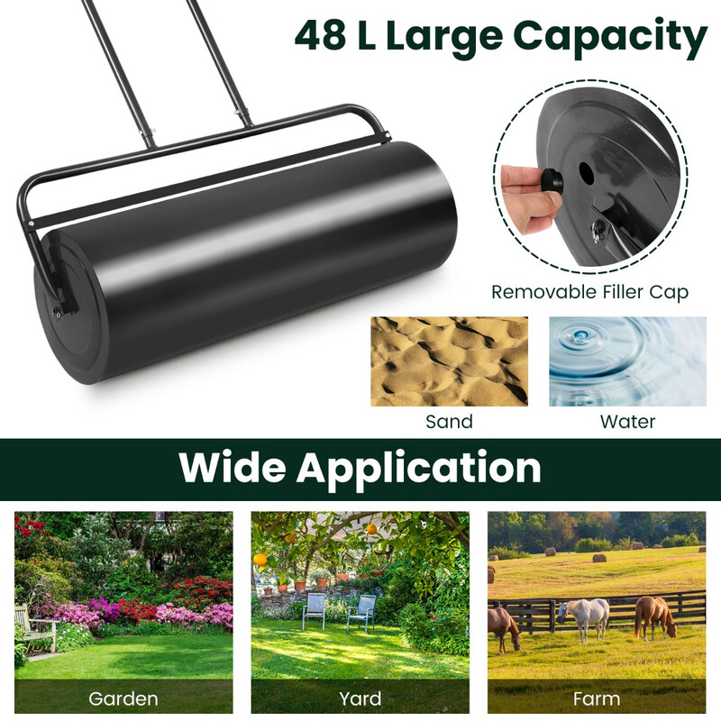 Græsvalse i stål 60 cm bred 48 l kapacitet sort ergonomisk håndtag