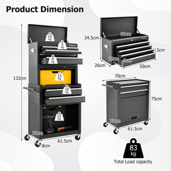 Værktøjsvogn sort metal 4 låsebare skuffer med hjul 61x33x132 cm