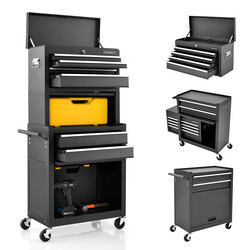 Værktøjsvogn sort metal 4 låsebare skuffer med hjul 61x33x132 cm