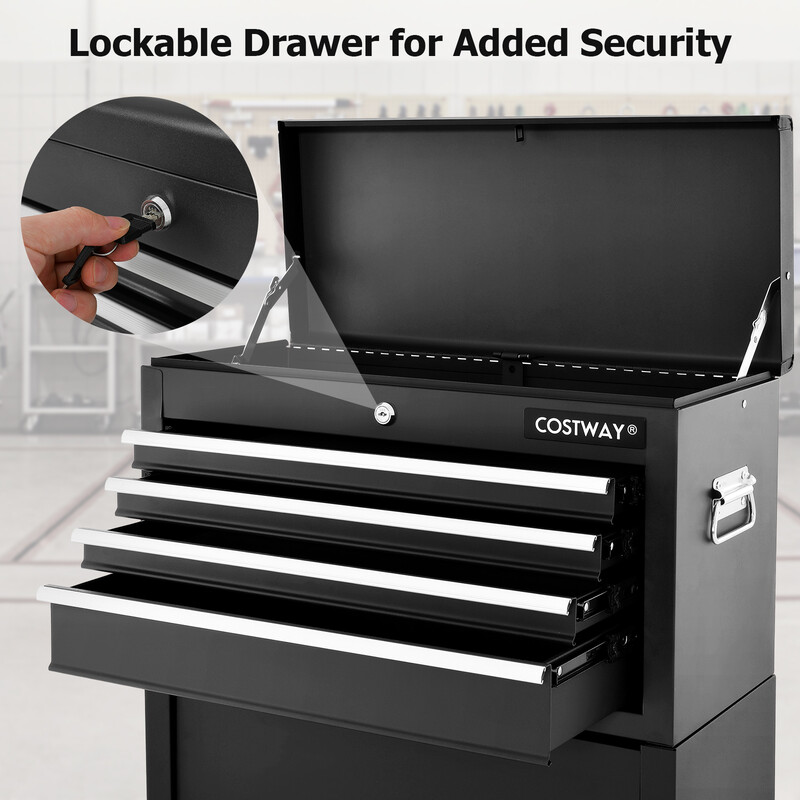 Værktøjsvogn sort metal 4 låsebare skuffer med hjul 61x33x132 cm