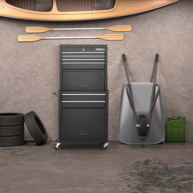 Værktøjsvogn sort metal 4 låsebare skuffer med hjul 61x33x132 cm