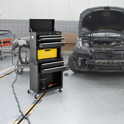 Værktøjsvogn sort metal 4 låsebare skuffer med hjul 61x33x132 cm