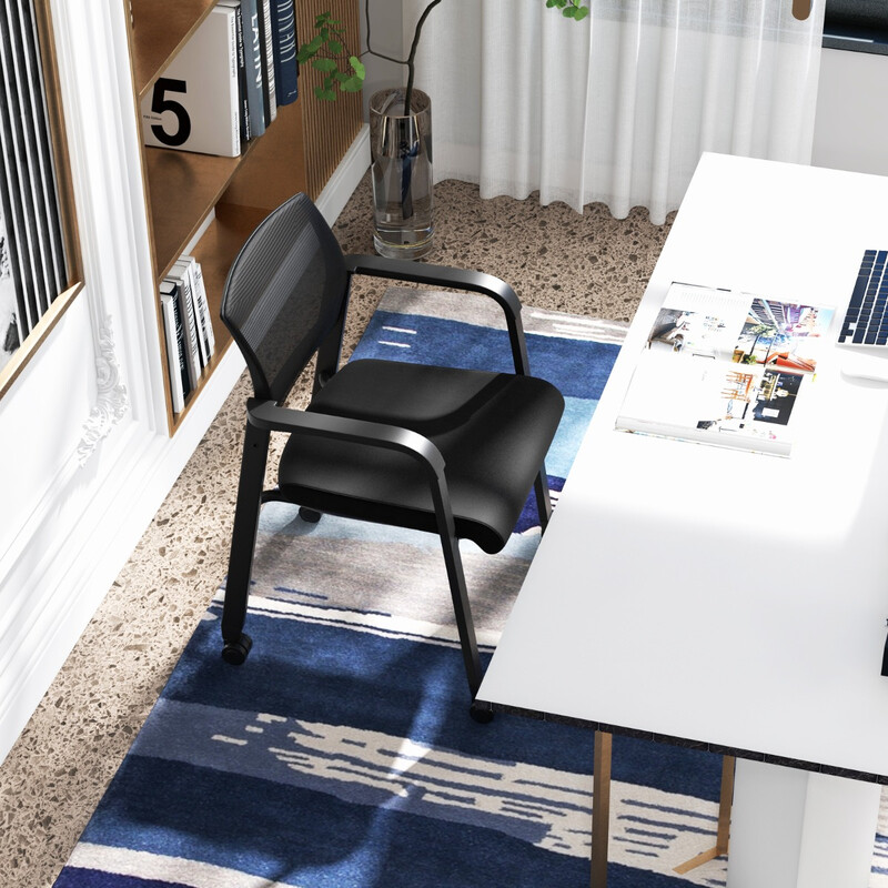 2 stk ergonomisk besøgsstol med hjul armlæn stabelbare sort