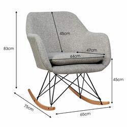 Gyngestol grå linned med metalramme og bøgetræ base 65x75x83 cm
