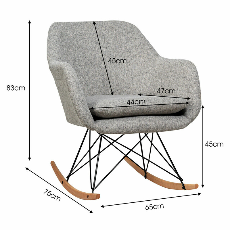 Gyngestol grå linned med metalramme og bøgetræ base 65x75x83 cm