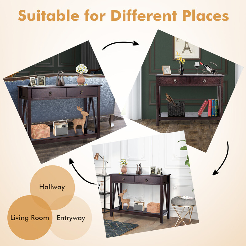 Konsolbord espresso MDF massivt træ 106x35x78 cm vægmontering