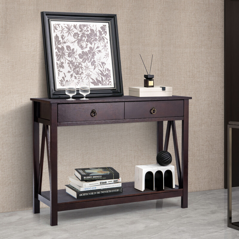 Konsolbord espresso MDF massivt træ 106x35x78 cm vægmontering