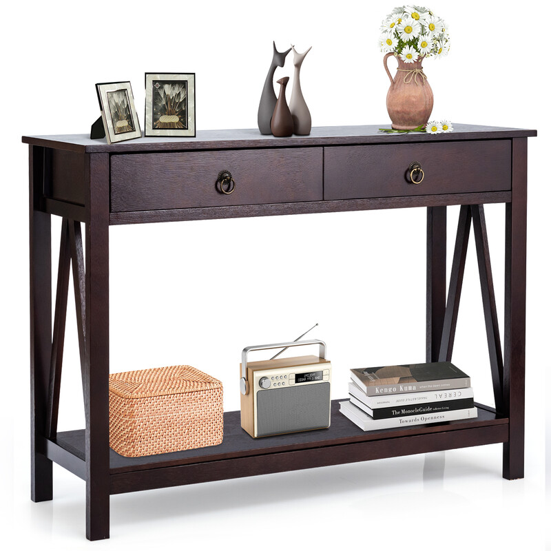 Konsolbord espresso MDF massivt træ 106x35x78 cm vægmontering