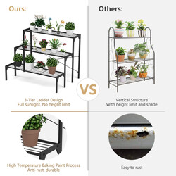 Metall plantehylde 3 niveau sort 86x66 cm udendørs