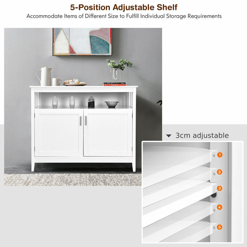 Sidebord hvid MDF 114x51x91 cm med to døre og justerbar hylde